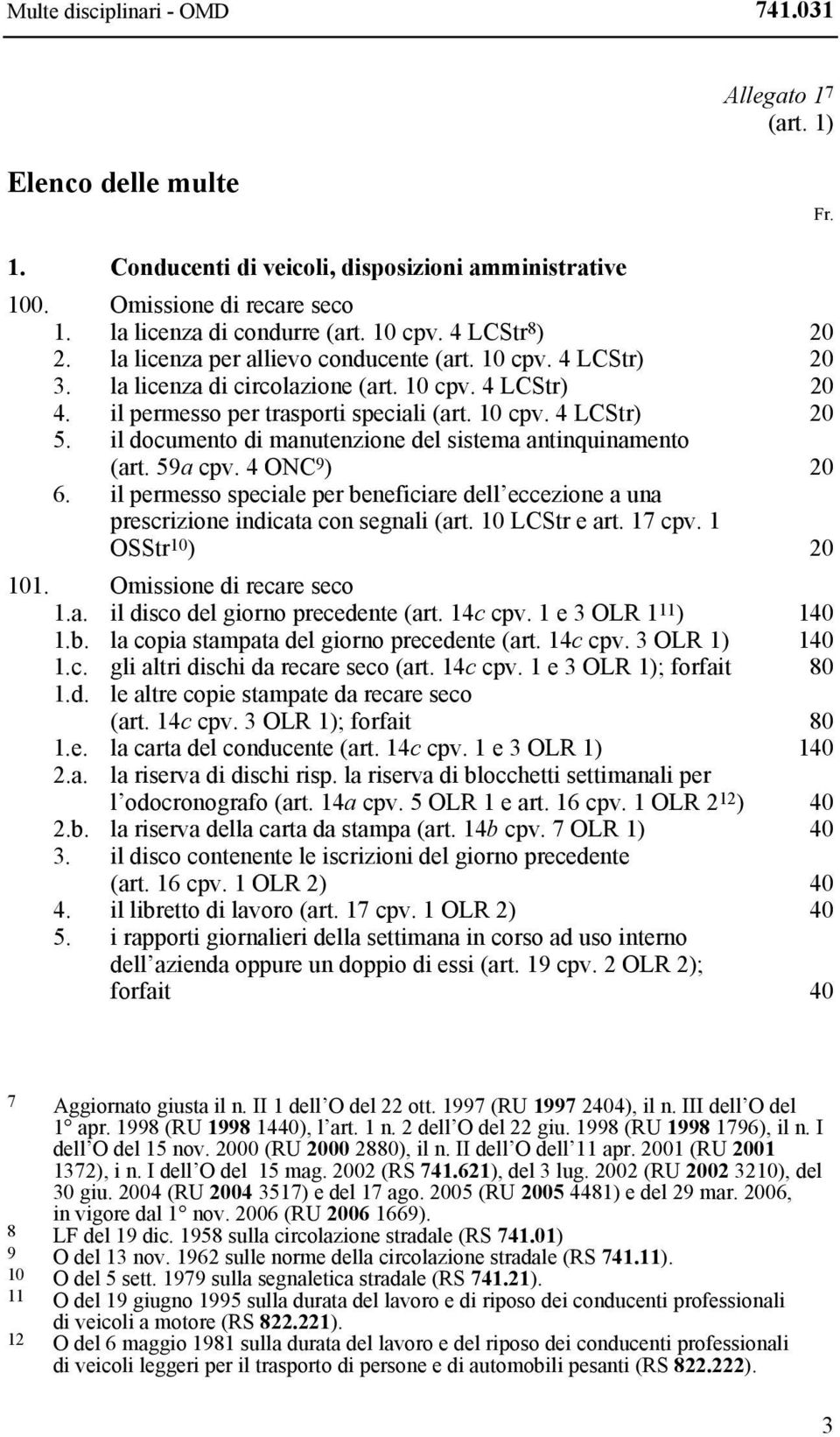 il documento di manutenzione del sistema antinquinamento (art. 59a cpv. 4 ONC 9 ) 20 6. il permesso speciale per beneficiare dell eccezione a una prescrizione indicata con segnali (art.