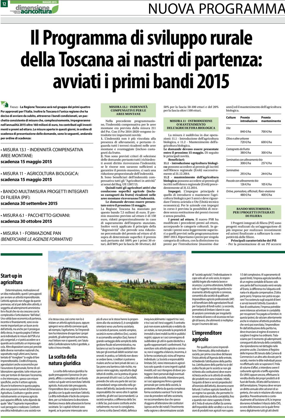 Inoltre la Toscana è l unica regione che ha deciso di avviare da subito, attraverso i bandi condizionati, un pacchetto consistente di misure che, complessivamente, impegneranno nell annualità 2015