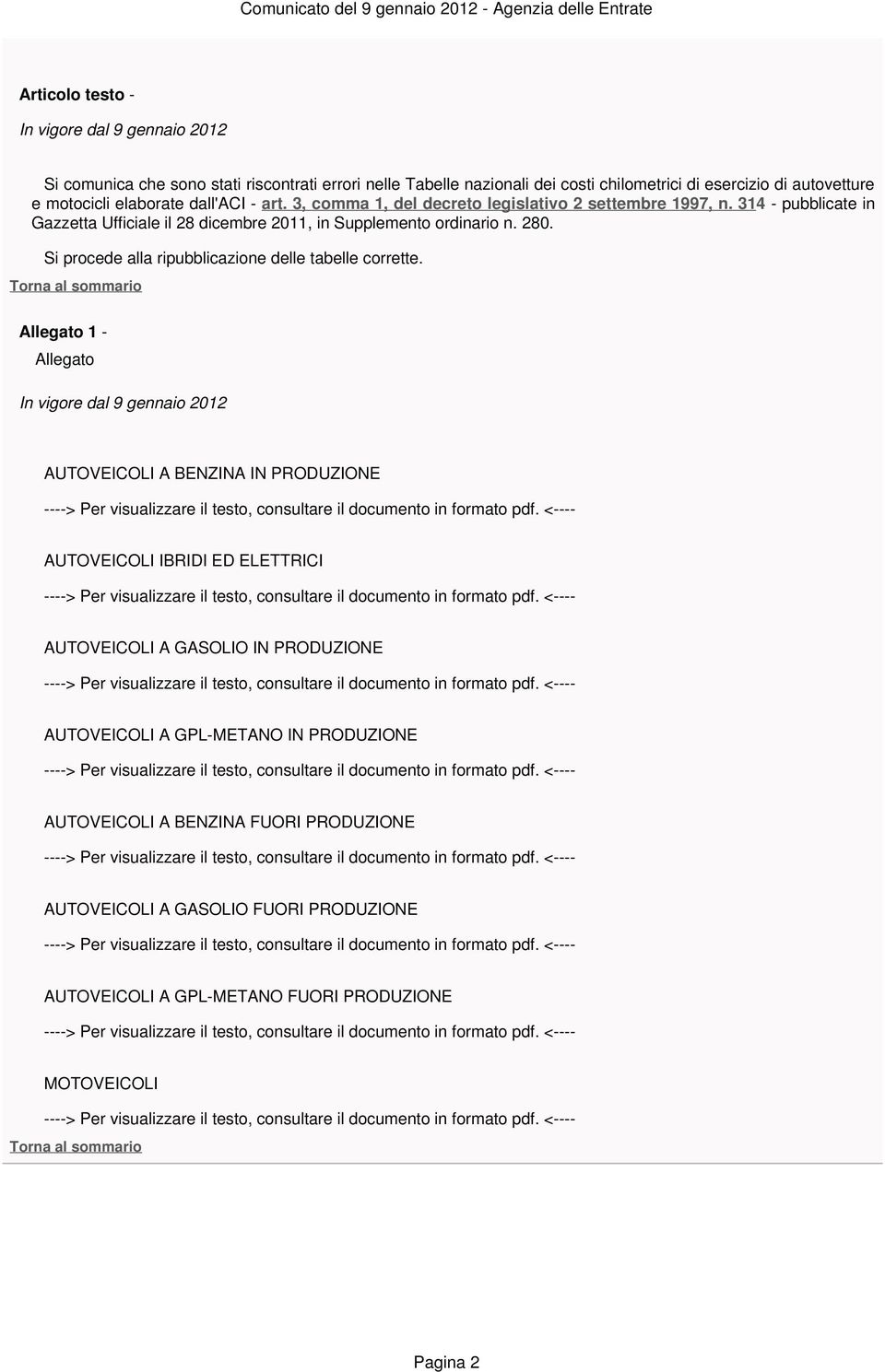 Si procede alla ripubblicazione delle tabelle corrette.