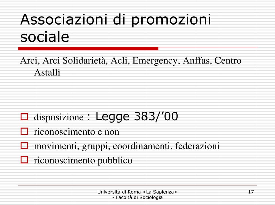 riconoscimento e non movimenti, gruppi, coordinamenti, federazioni