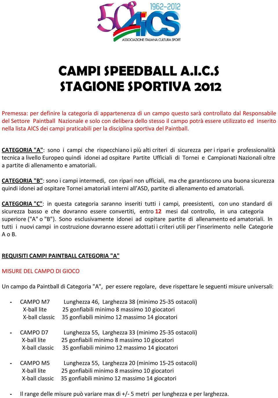 CATEGORIA "A": sono i campi che rispecchiano i più alti criteri di sicurezza per i ripari e professionalità tecnica a livello Europeo quindi idonei ad ospitare Partite Ufficiali di Tornei e