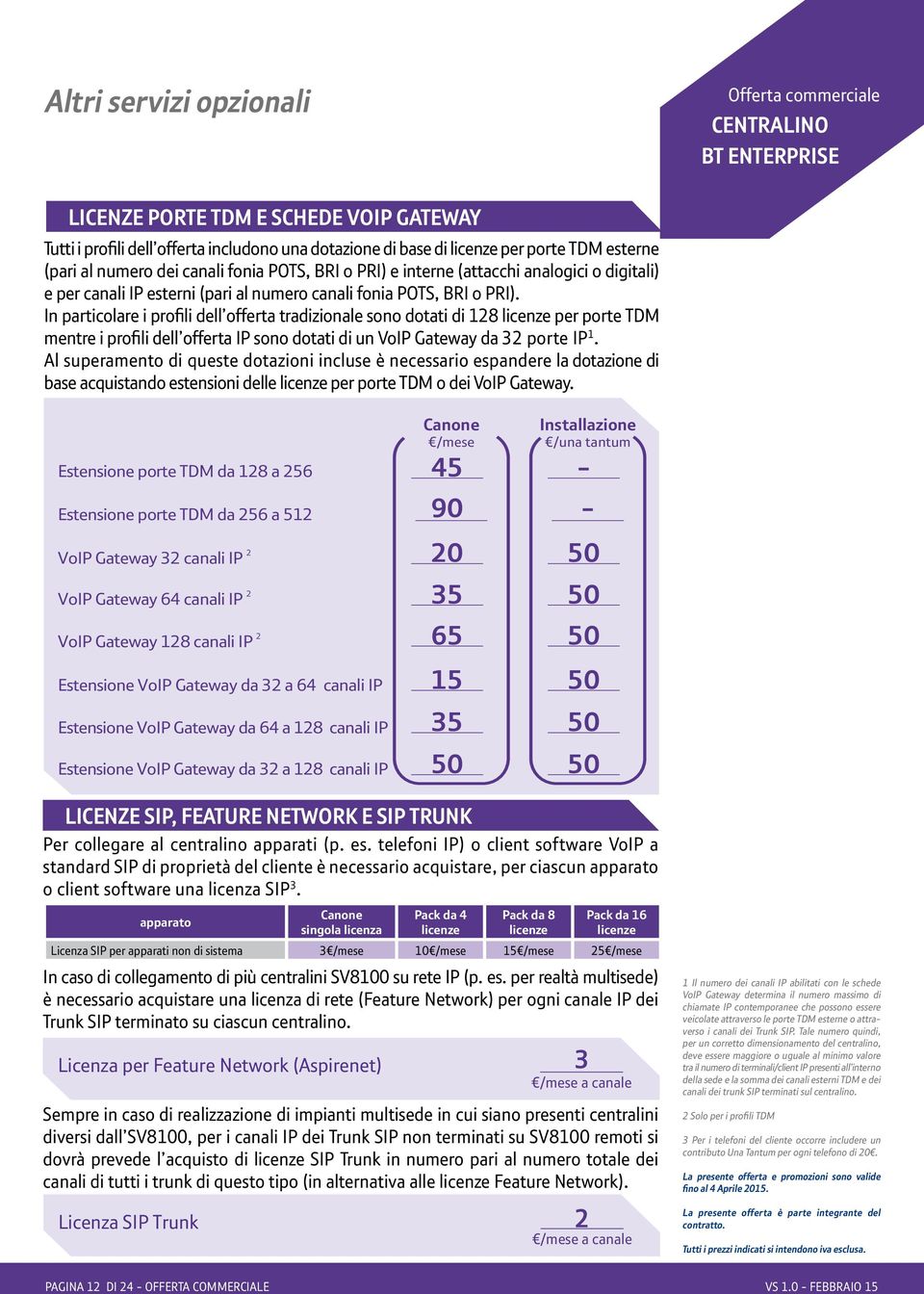 In particolare i profili dell offerta tradizionale sono dotati di 128 licenze per porte TDM mentre i profili dell offerta IP sono dotati di un VoIP Gateway da 32 porte IP 1.