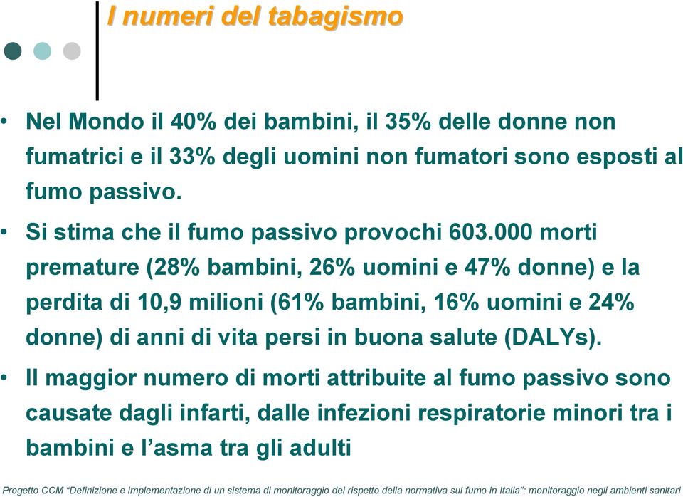 000 morti premature (28% bambini, 26% uomini e 47% donne) e la perdita di 10,9 milioni (61% bambini, 16% uomini e 24% donne) di