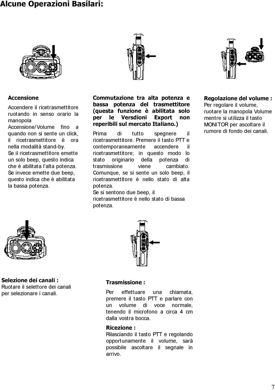 Commutazione tra alta potenza e bassa potenza del trasmettitore (questa funzione è abilitata solo per le Versdioni Export non reperibili sul mercato Italiano.