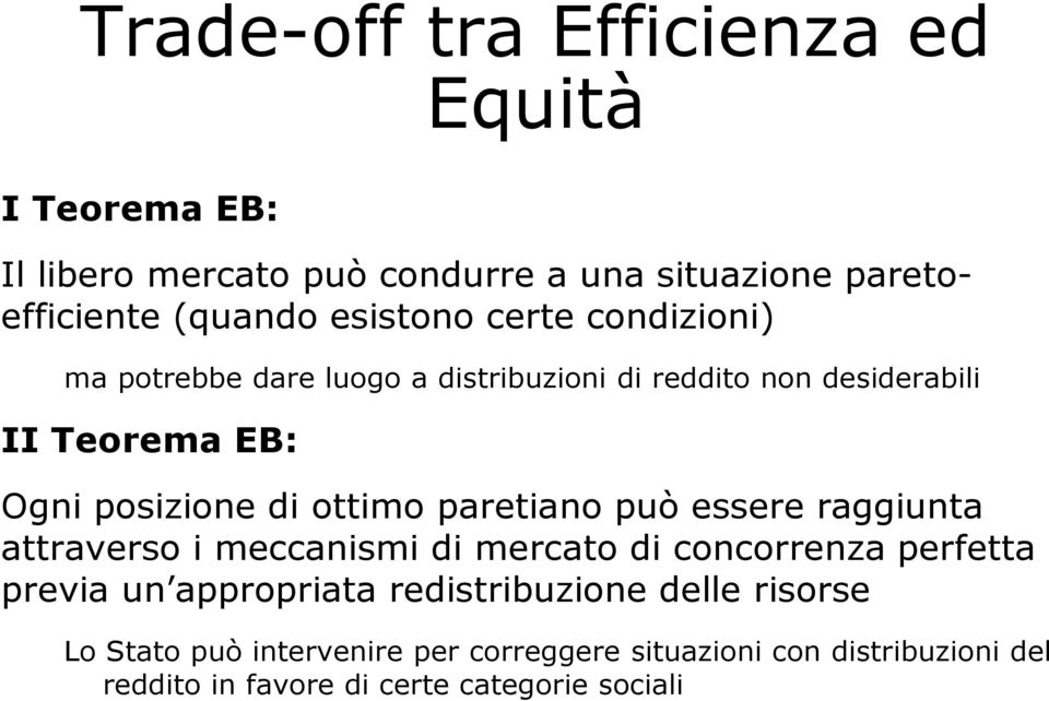 ottimo paretiano può essere raggiunta attraverso i meccanismi di mercato di concorrenza perfetta previa un appropriata