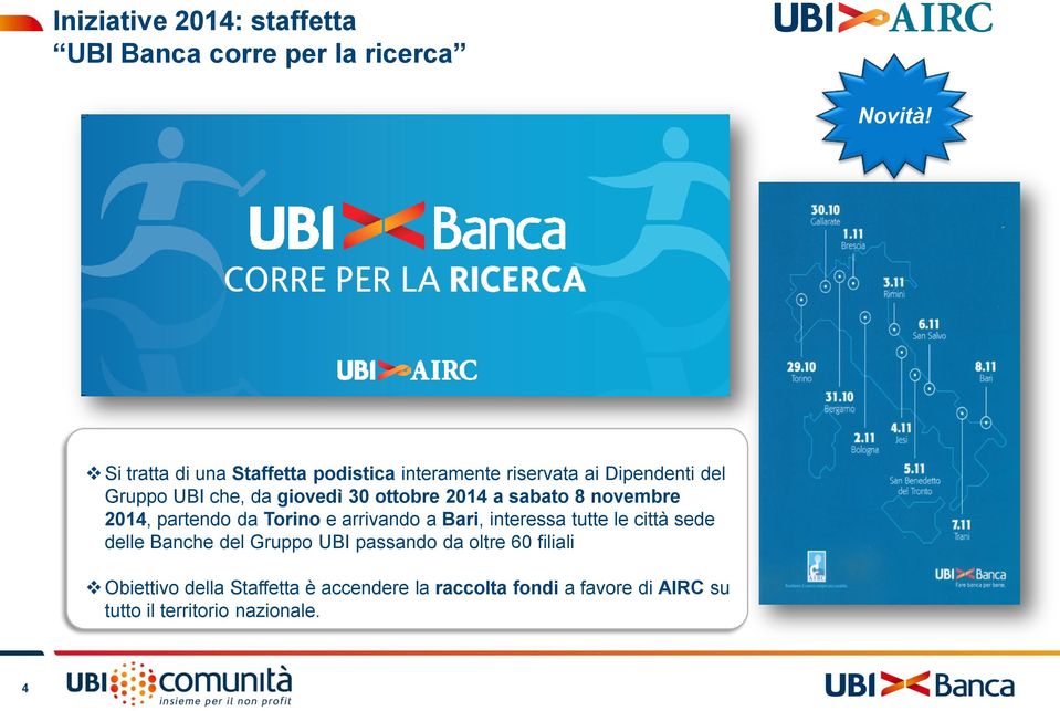 ottobre 2014 a sabato 8 novembre 2014, partendo da Torino e arrivando a Bari, interessa tutte le città sede