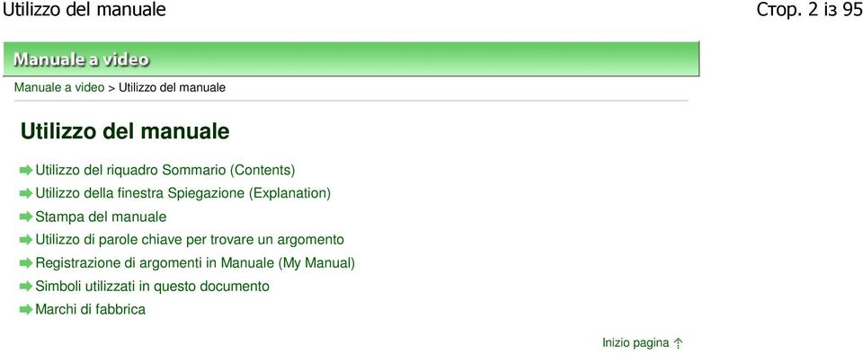 Sommario (Contents) Utilizzo della finestra Spiegazione (Explanation) Stampa del manuale