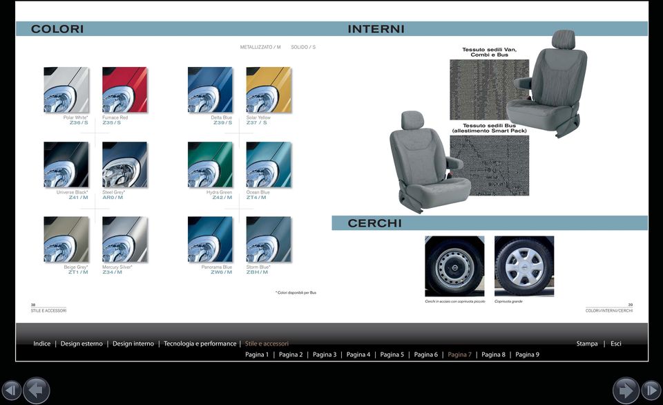 Beige Grey* ZT1 / M Mercury Silver* Z34 / M Panorama Blue ZW6 / M Storm Blue* ZBH / M * Colori disponibili per Bus Cerchi in acciaio con copriruota