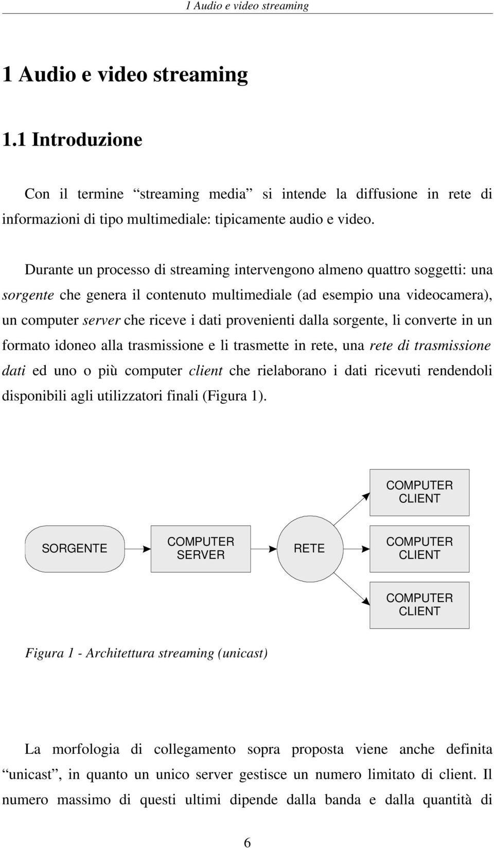 dalla sorgente, li converte in un formato idoneo alla trasmissione e li trasmette in rete, una rete di trasmissione dati ed uno o più computer client che rielaborano i dati ricevuti rendendoli