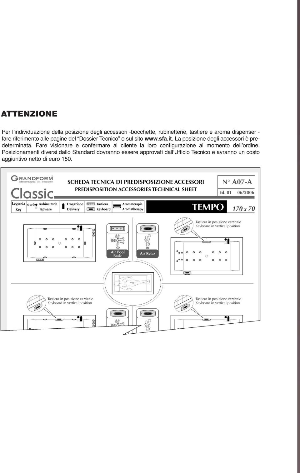 www.sfa.it. La posizione degli accessori è predeterminata.