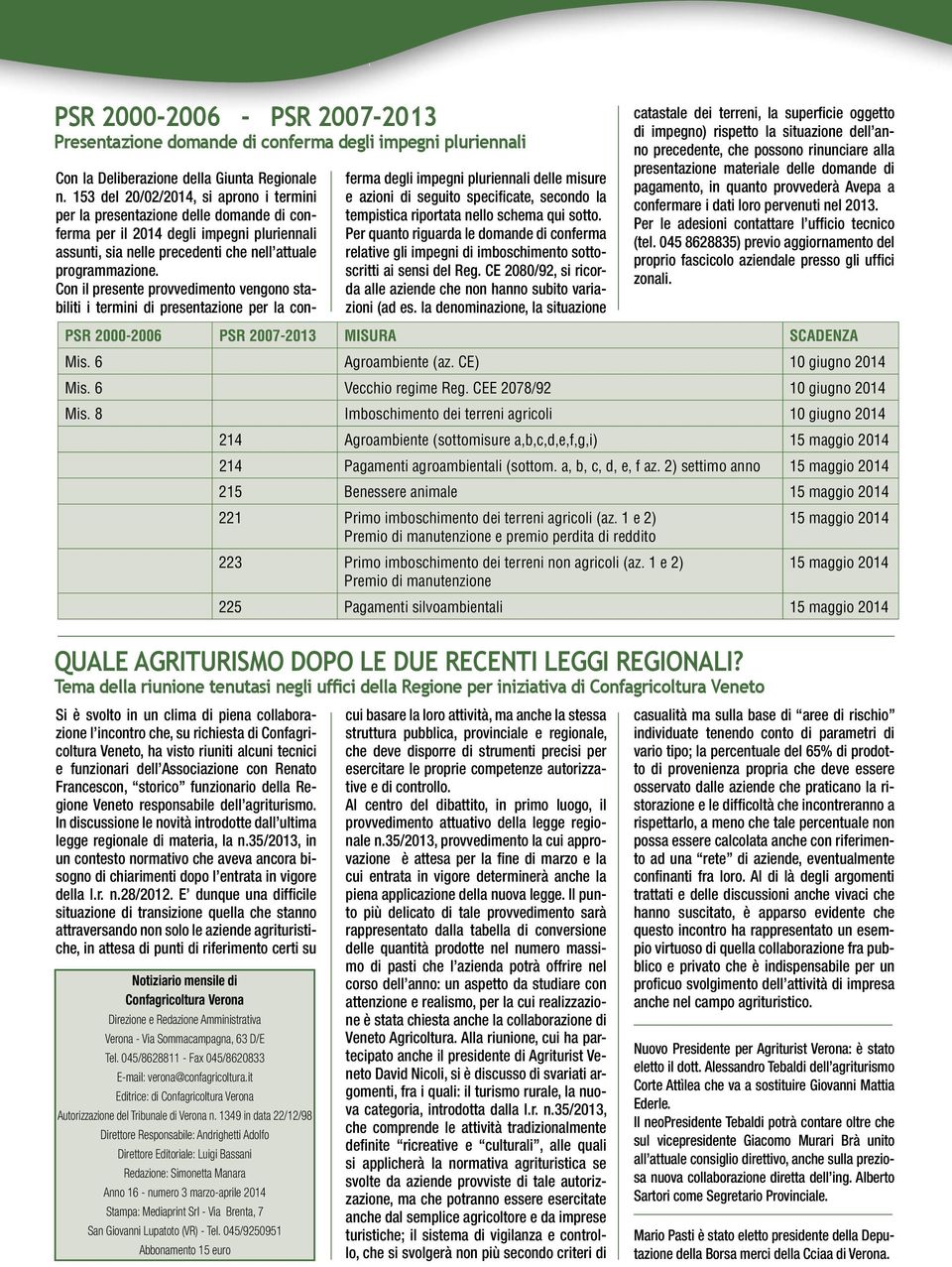 Con il presente provvedimento vengono stabiliti i termini di presentazione per la conferma degli impegni pluriennali delle misure e azioni di seguito specificate, secondo la tempistica riportata