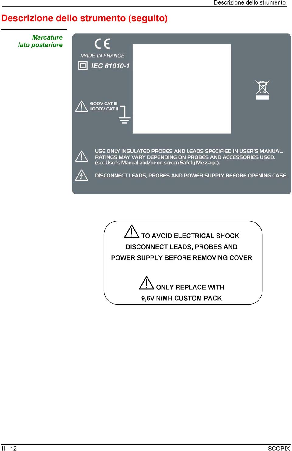 SHOCK DISCONNECT LEADS, PROBES AND POWER SUPPLY BEFORE