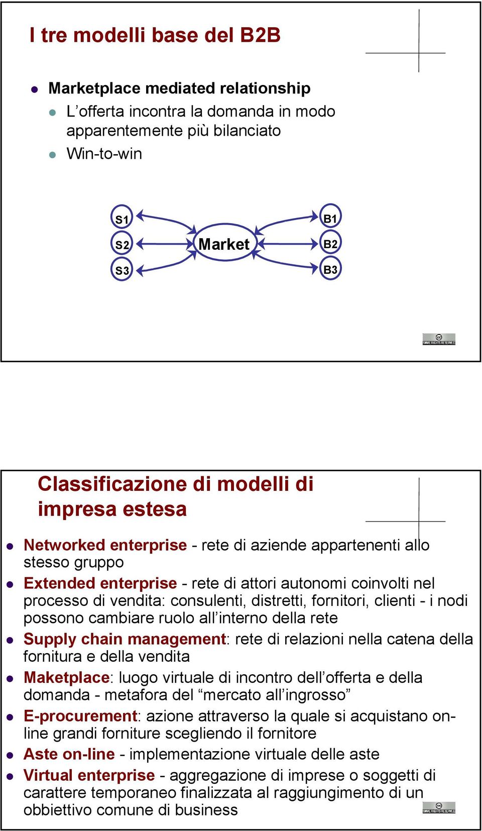 fornitori, clienti - i nodi possono cambiare ruolo all interno della rete Supply chain management: rete di relazioni nella catena della fornitura e della vendita Maketplace: luogo virtuale di