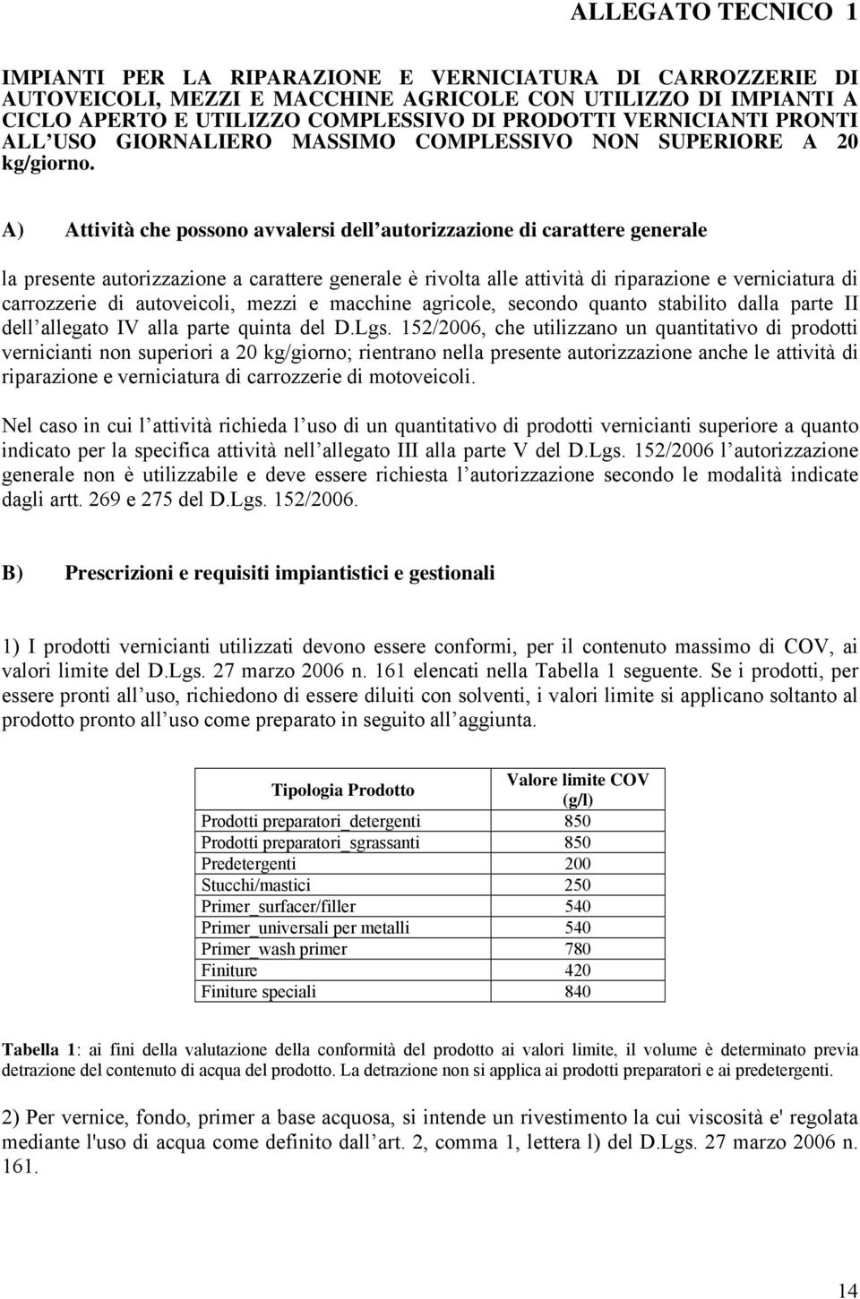 A) Attività che possono avvalersi dell autorizzazione di carattere generale la presente autorizzazione a carattere generale è rivolta alle attività di riparazione e verniciatura di carrozzerie di