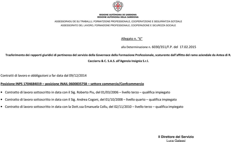 commercio/confcommercio Contratto di lavoro sottoscritto in data con il Sig.