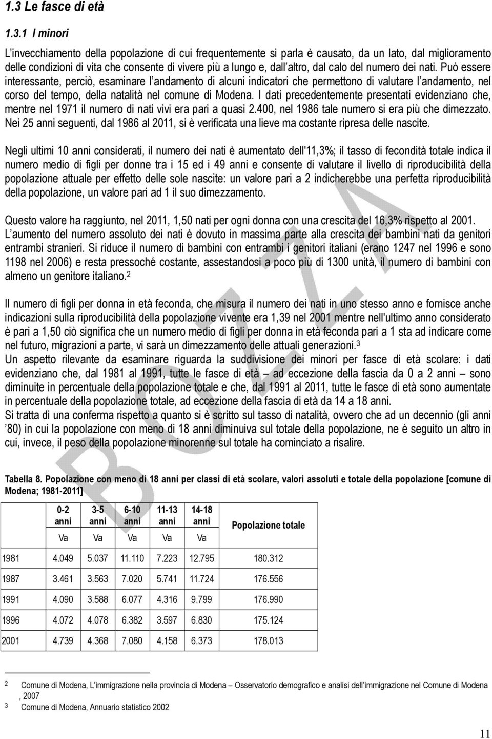 Può essere interessante, perciò, esaminare l andamento di alcuni indicatori che permettono di valutare l andamento, nel corso del tempo, della natalità nel comune di Modena.