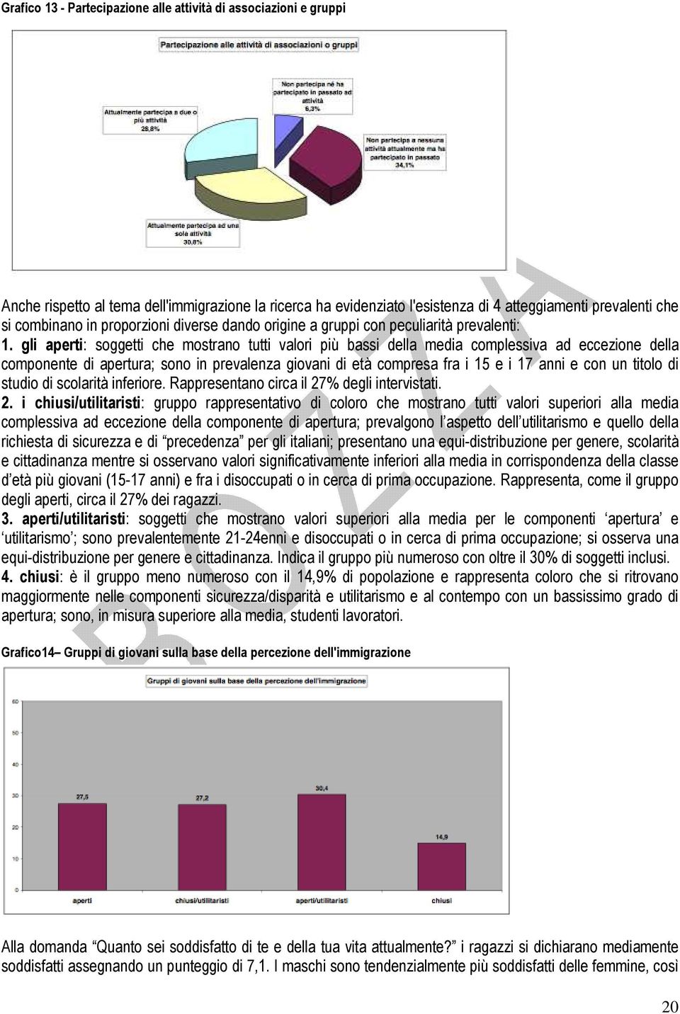 gli aperti: soggetti che mostrano tutti valori più bassi della media complessiva ad eccezione della componente di apertura; sono in prevalenza giovani di età compresa fra i 15 e i 17 anni e con un