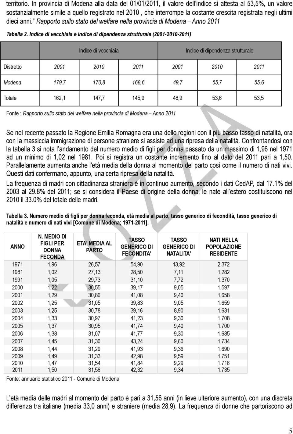 registrata negli ultimi dieci anni. Rapporto sullo stato del welfare nella provincia di Modena Anno 2011 Tabella 2.