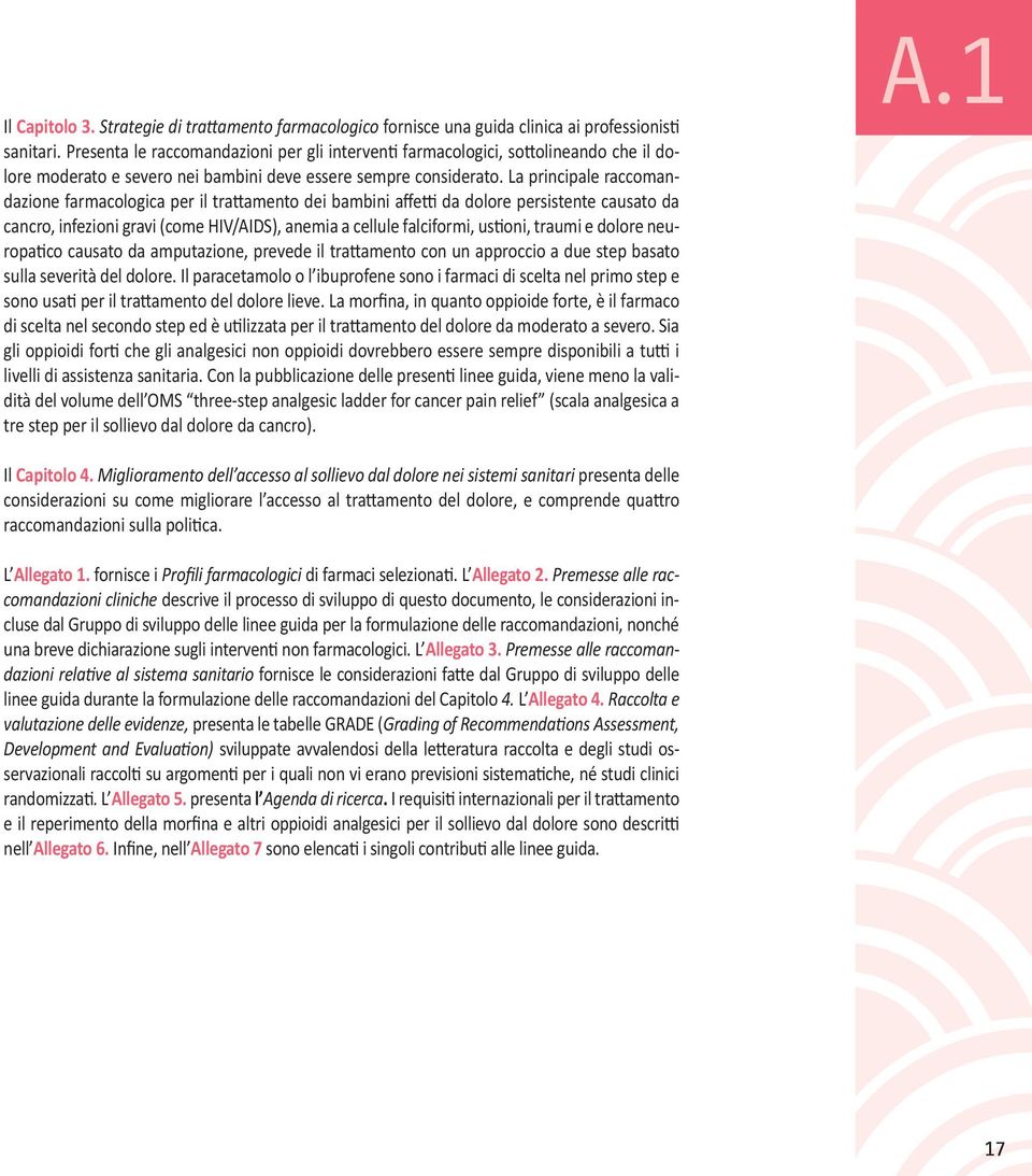 La principale raccomandazione farmacologica per il trattamento dei bambini affetti da dolore persistente causato da cancro, infezioni gravi (come HIV/AIDS), anemia a cellule falciformi, ustioni,