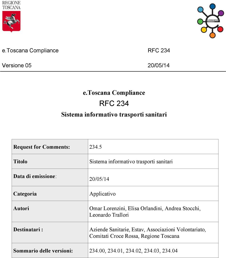 5 Titolo Data di emissione: Categoria Autori Destinatari : Sistema informativo trasporti sanitari 20/05/14 Applicativo