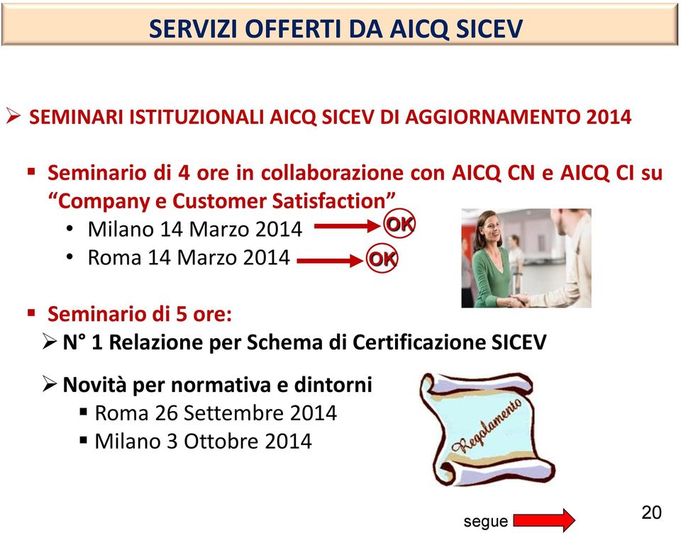 Milano 14 Marzo 2014 OK Roma 14 Marzo 2014 OK Seminario di 5 ore: N 1 Relazione per Schema di