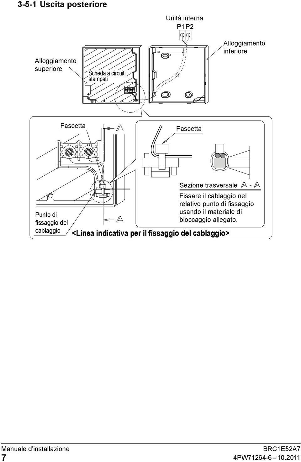 Sezione trasversale - Fissare il cablaggio nel relativo punto di fissaggio usando il