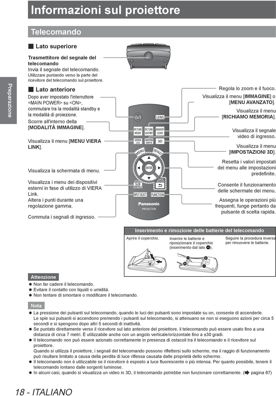 Lato anteriore Dopo aver impostato l'interruttore <MAIN POWER> su <ON>, commutare tra la modalità standby e la modalità di proiezione. Scorre all'interno della [MODALITÀ IMMAGINE].