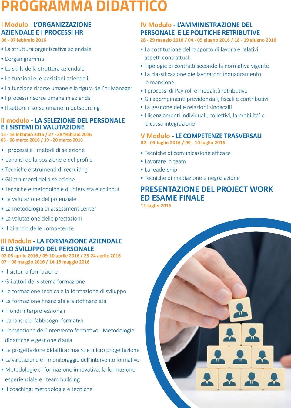 SISTEMI DI VALUTAZIONE 13-14 febbraio 2016 / 27-28 febbraio 2016 05-06 marzo 2016 / 19-20 marzo 2016 I processi e i metodi di selezione L analisi della posizione e del profilo Tecniche e strumenti di