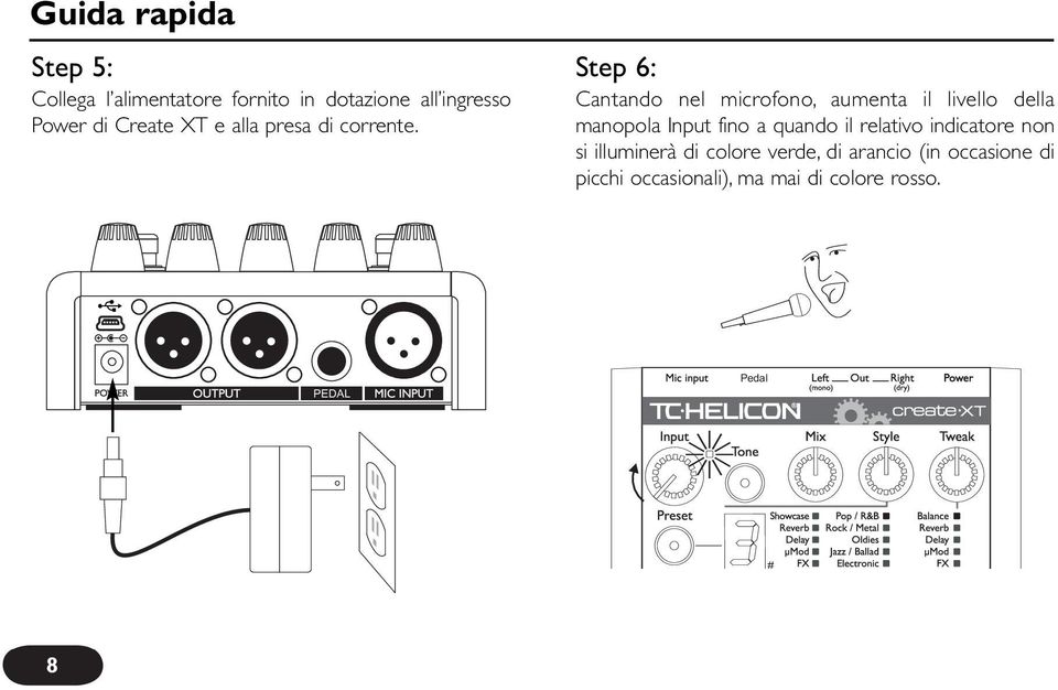 Step 6: Cantando nel microfono, aumenta il livello della manopola Input fino a quando il