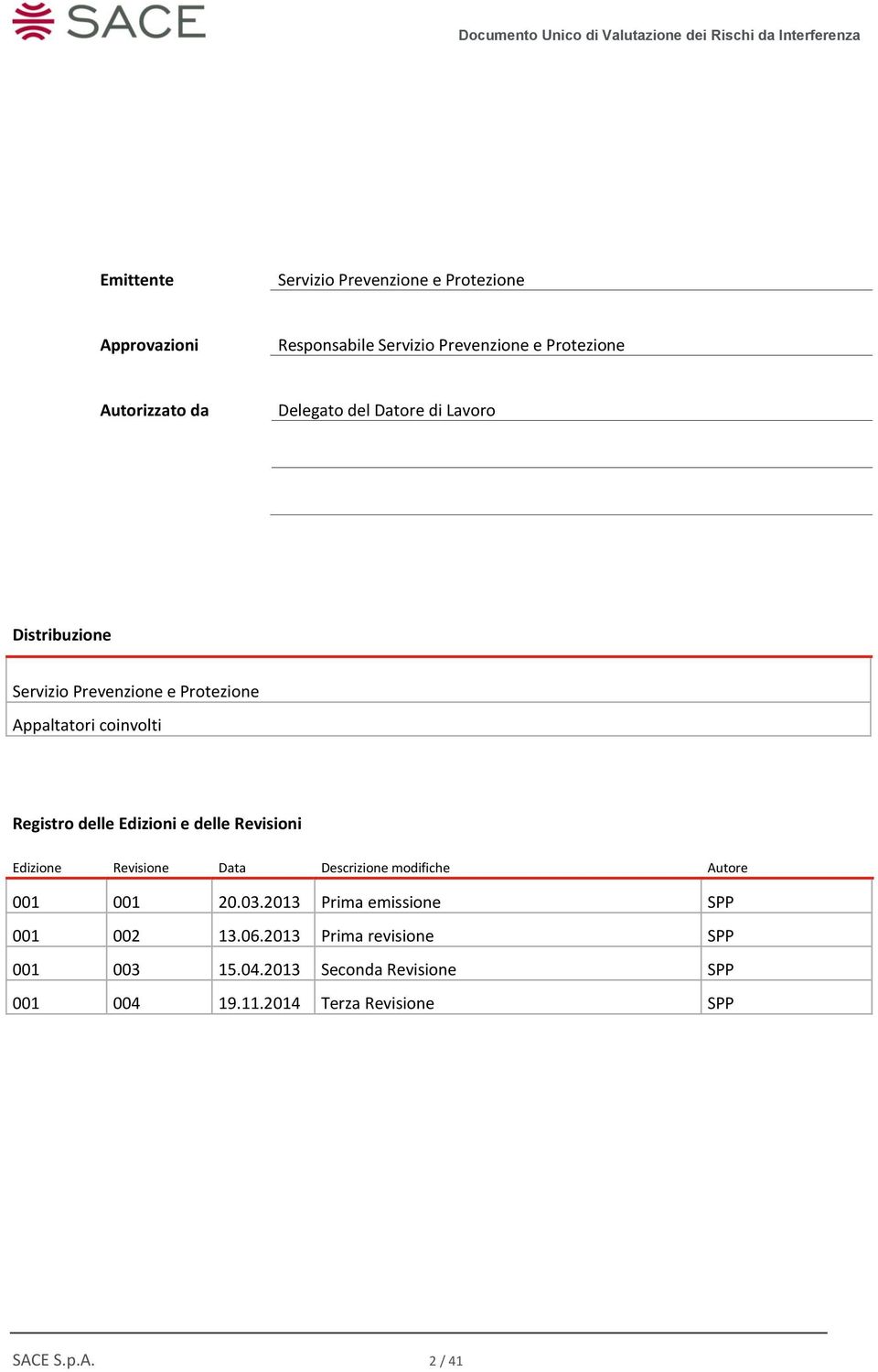 Edizioni e delle Revisioni Edizione Revisione Data Descrizione modifiche Autore 001 001 20.03.