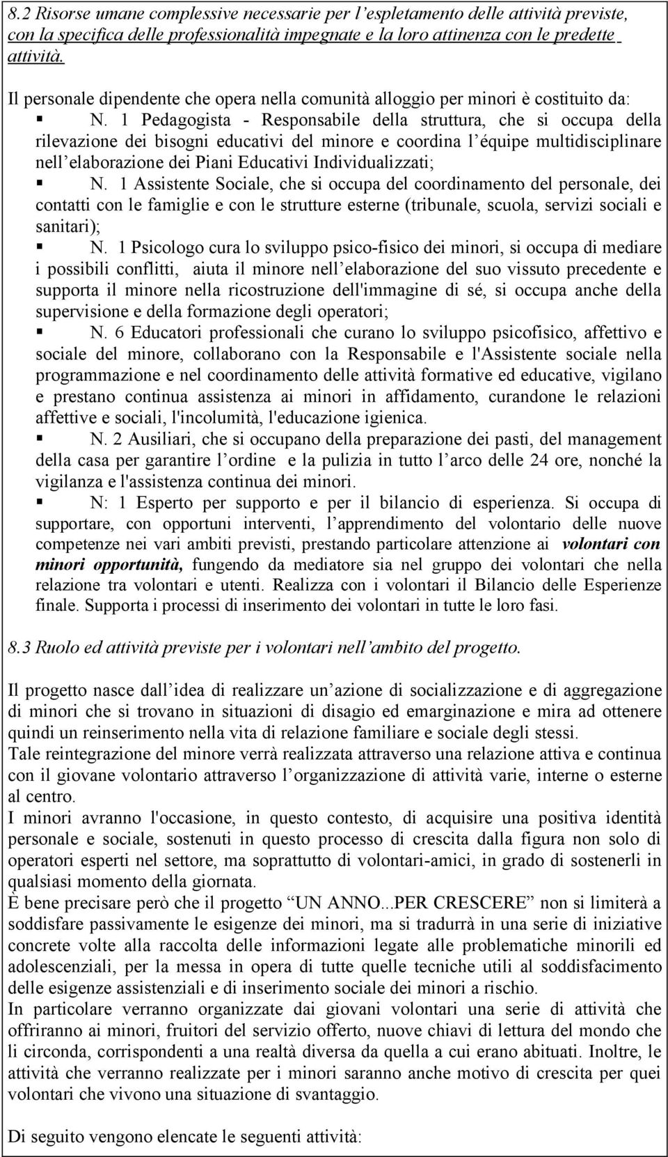 1 Pedagogista - Responsabile della struttura, che si occupa della rilevazione dei bisogni educativi del minore e coordina l équipe multidisciplinare nell elaborazione dei Piani Educativi