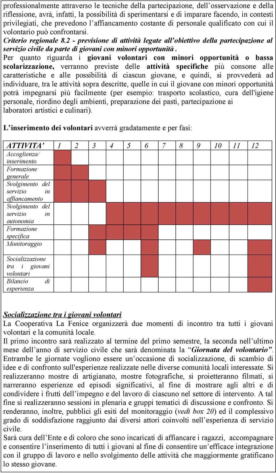 2 - previsione di attività legate all obiettivo della partecipazione al servizio civile da parte di giovani con minori opportunità.