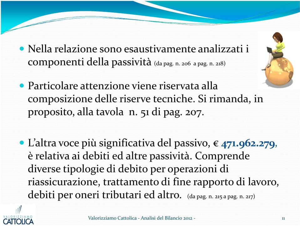 51 di pag. 207. L altra voce più significativa del passivo, 471.962.279, è relativa ai debiti ed altre passività.