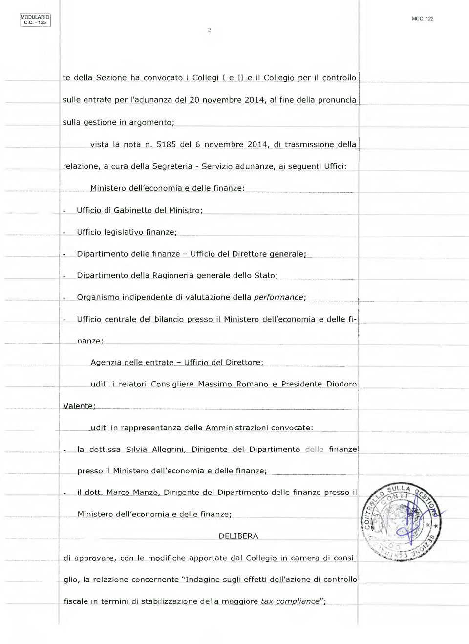 nota n. 5185 del 6 novembre 2014, di trasmissione della 1.