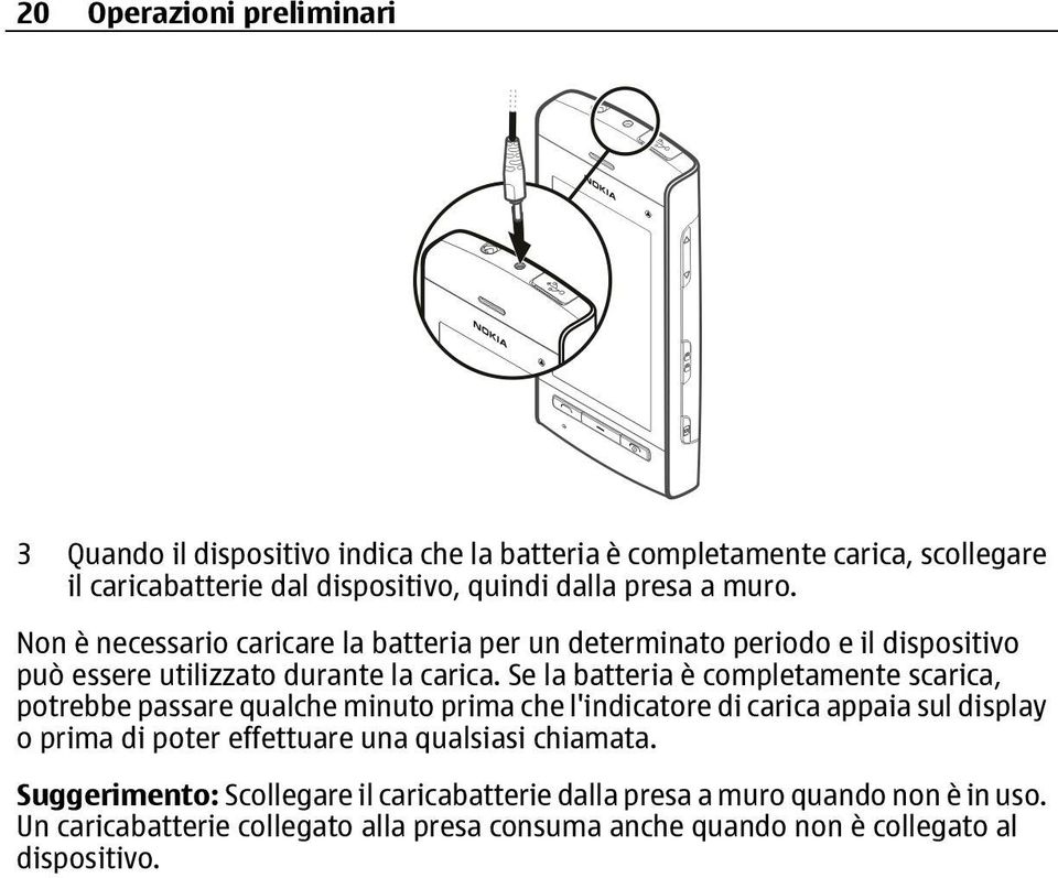 Se la batteria è completamente scarica, potrebbe passare qualche minuto prima che l'indicatore di carica appaia sul display o prima di poter effettuare una