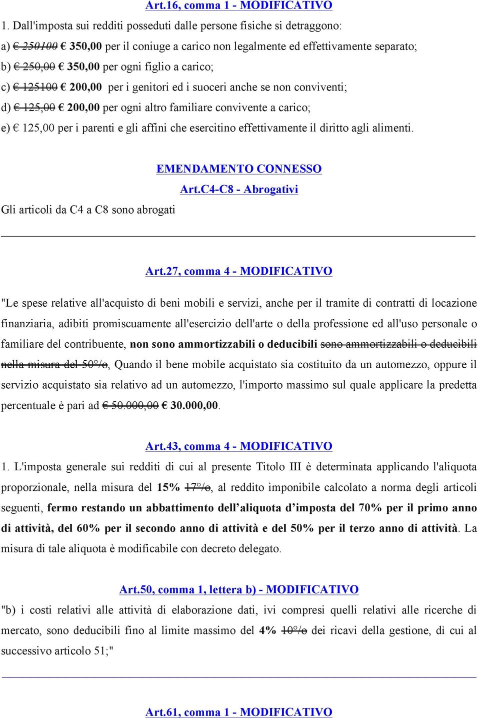 c) 125100 200,00 per i genitori ed i suoceri anche se non conviventi; d) 125,00 200,00 per ogni altro familiare convivente a carico; e) 125,00 per i parenti e gli affini che esercitino effettivamente