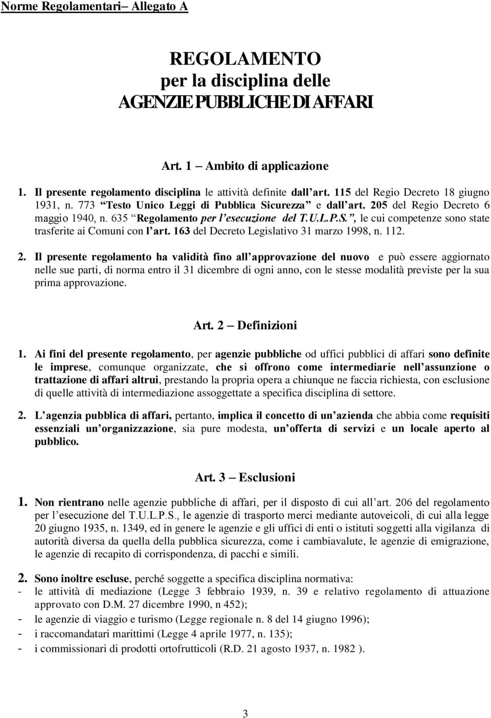 163 del Decreto Legislativo 31 marzo 1998, n. 112. 2.