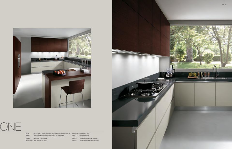 antracite WORK-TOP: Feel anthracite quarz MANIGLIA: Apertura a gola HANDLE: