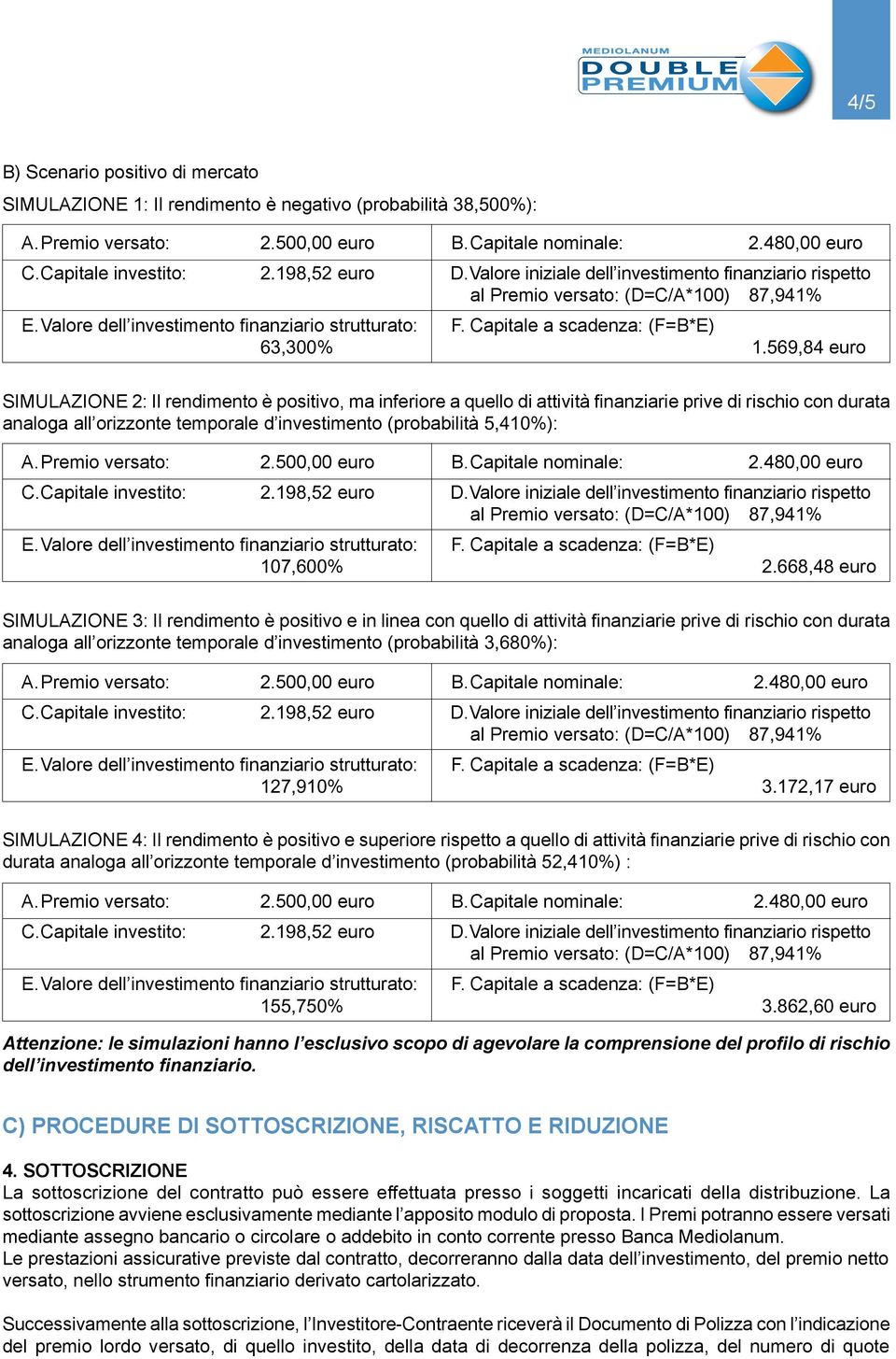 Capitale a scadenza: (F=B*E) 63,300% 1.