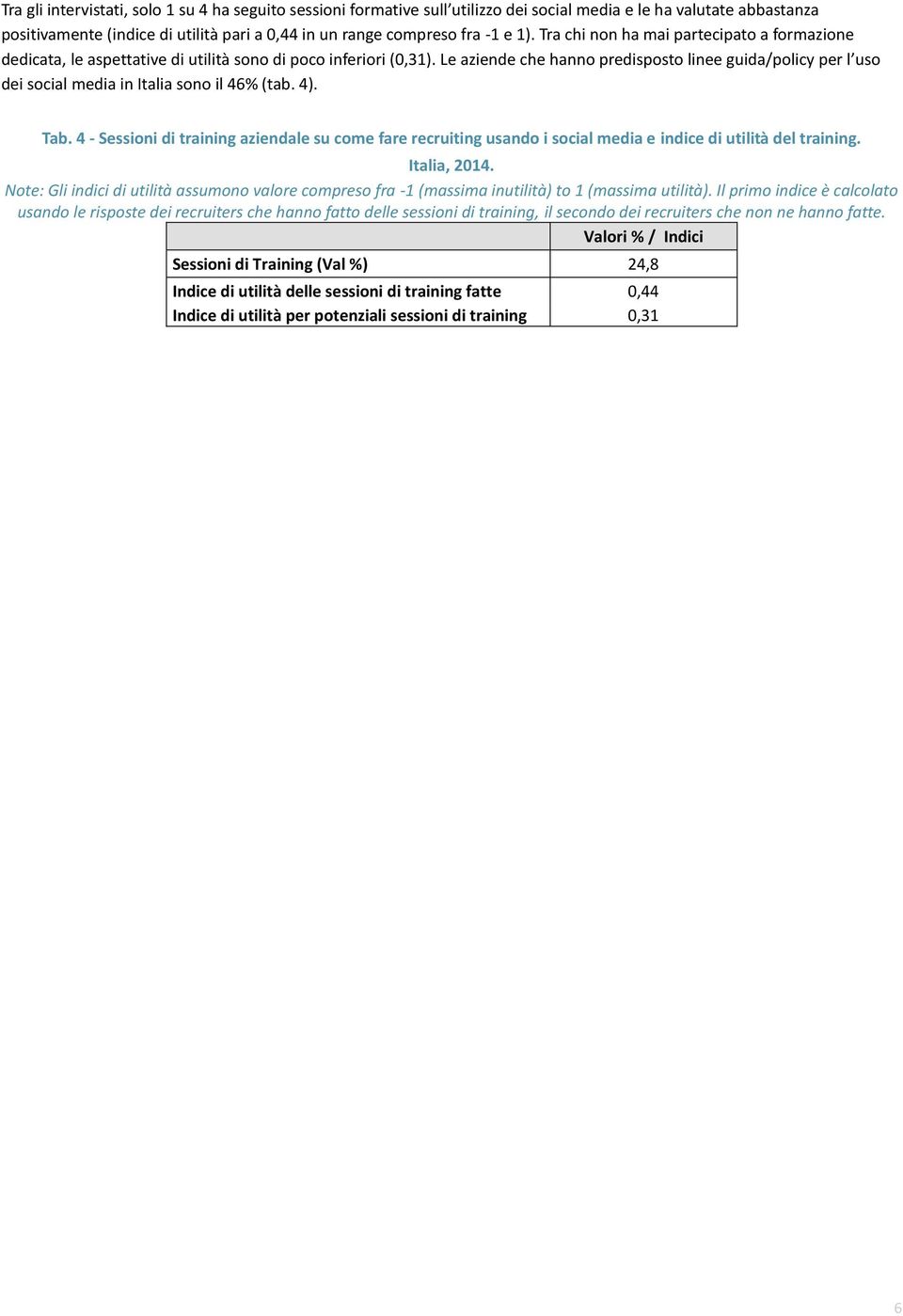 Le aziende che hanno predisposto linee guida/policy per l uso dei social media in Italia sono il 46% (tab. 4). Tab.