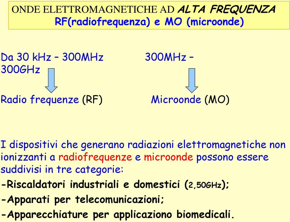 ionizzanti a radiofrequenze e microonde possono essere suddivisi in tre categorie: -Riscaldatori