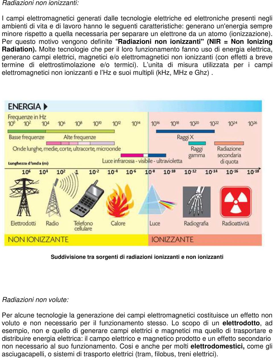 Per questo motivo vengono definite "Radiazioni non ionizzanti" (NIR = Non Ionizing Radiation).