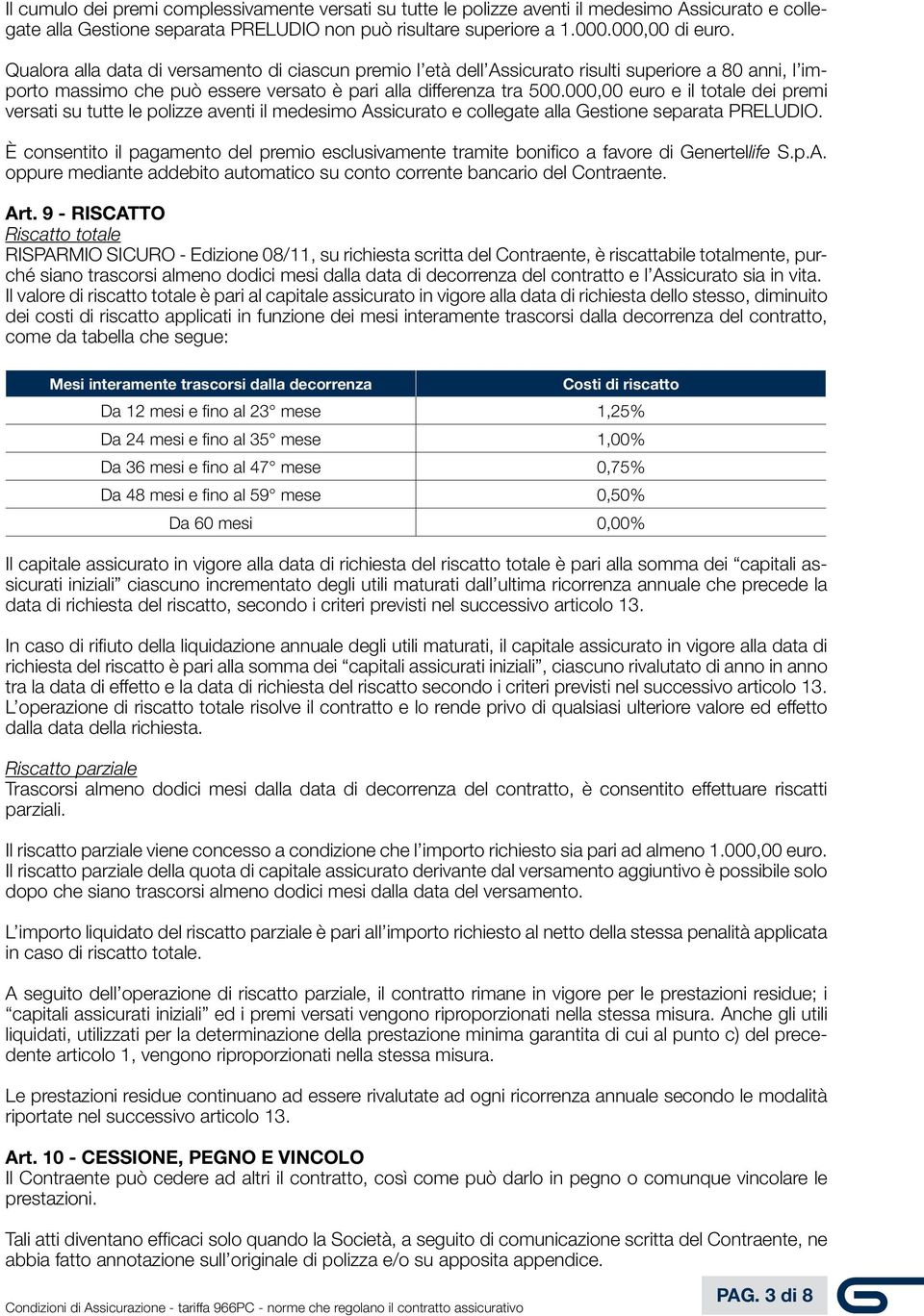 000,00 euro e il totale dei premi versati su tutte le polizze aventi il medesimo Assicurato e collegate alla Gestione separata PRELUDIO.