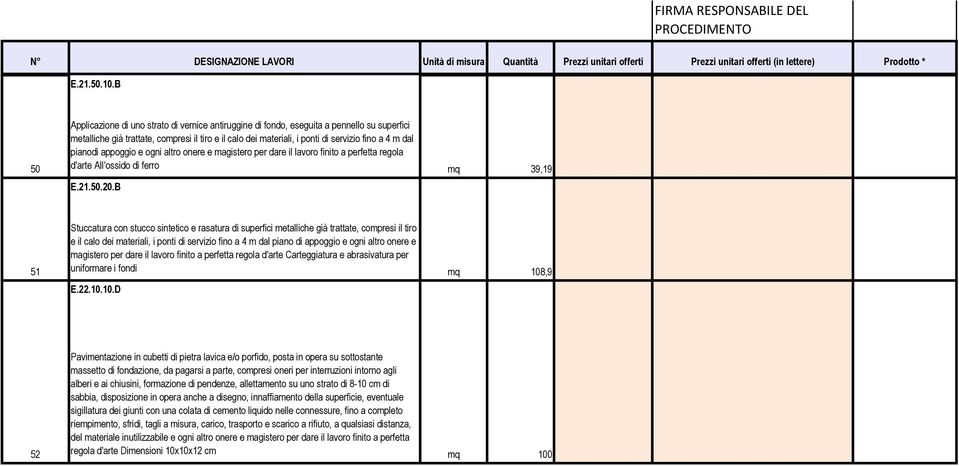 pianodi appoggio e ogni altro onere e magistero per dare il lavoro finito a perfetta regola d'arte All'ossido di ferro mq 39,19 E.21.50.20.