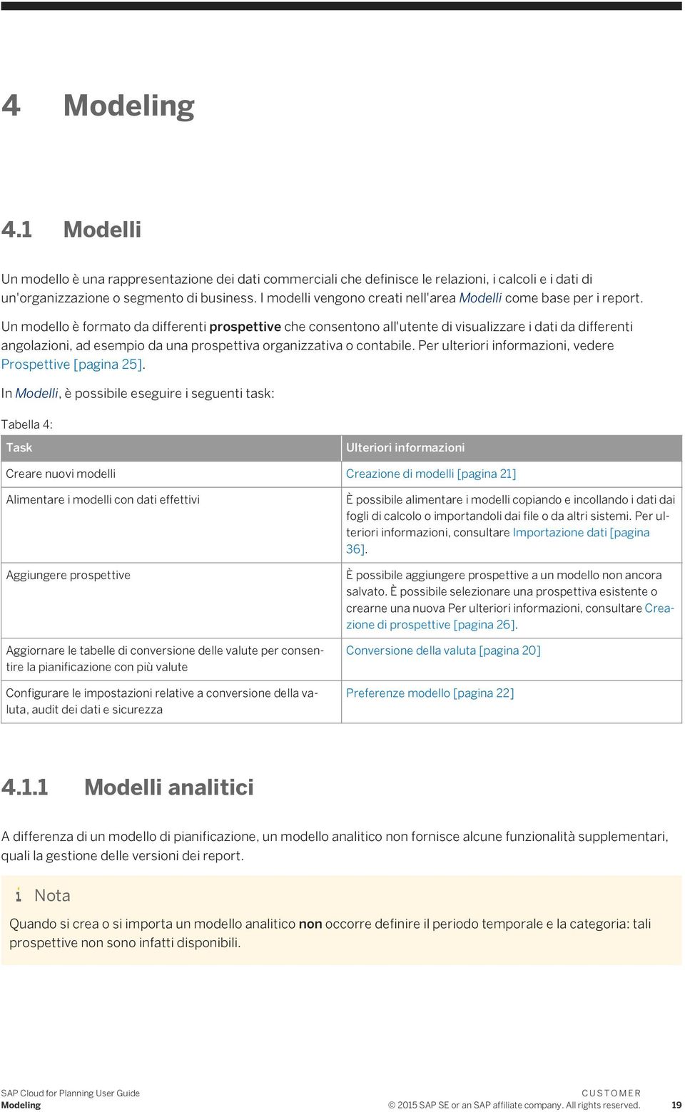 Un modello è formato da differenti prospettive che consentono all'utente di visualizzare i dati da differenti angolazioni, ad esempio da una prospettiva organizzativa o contabile.