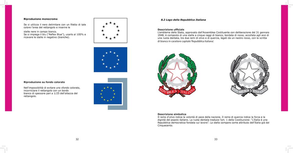 2 Logo della Repubblica Italiana Descrizione ufficiale L emblema dello Stato, approvato dall Assemblea Costituente con deliberazione del 31 gennaio 1948, è composto di una stella a cinque raggi di