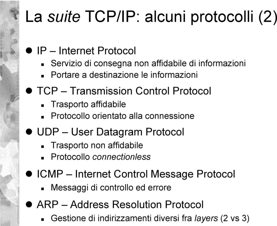 connessione UDP User Datagram Protocol Trasporto non affidabile Protocollo connectionless ICMP Internet Control Message