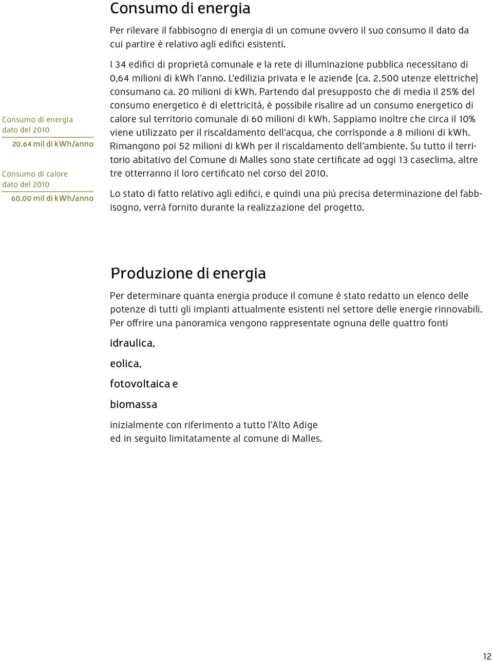 milioni di kwh l anno. L edilizia privata e le aziende (ca. 2.500 utenze elettriche) consumano ca. 20 milioni di kwh.