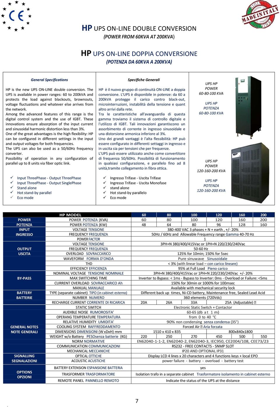 Among the advanced features of this range is the digital control system and the use of IGBT. These innovations ensure absorption of the input current and sinusoidal harmonic distortion less than 3%.