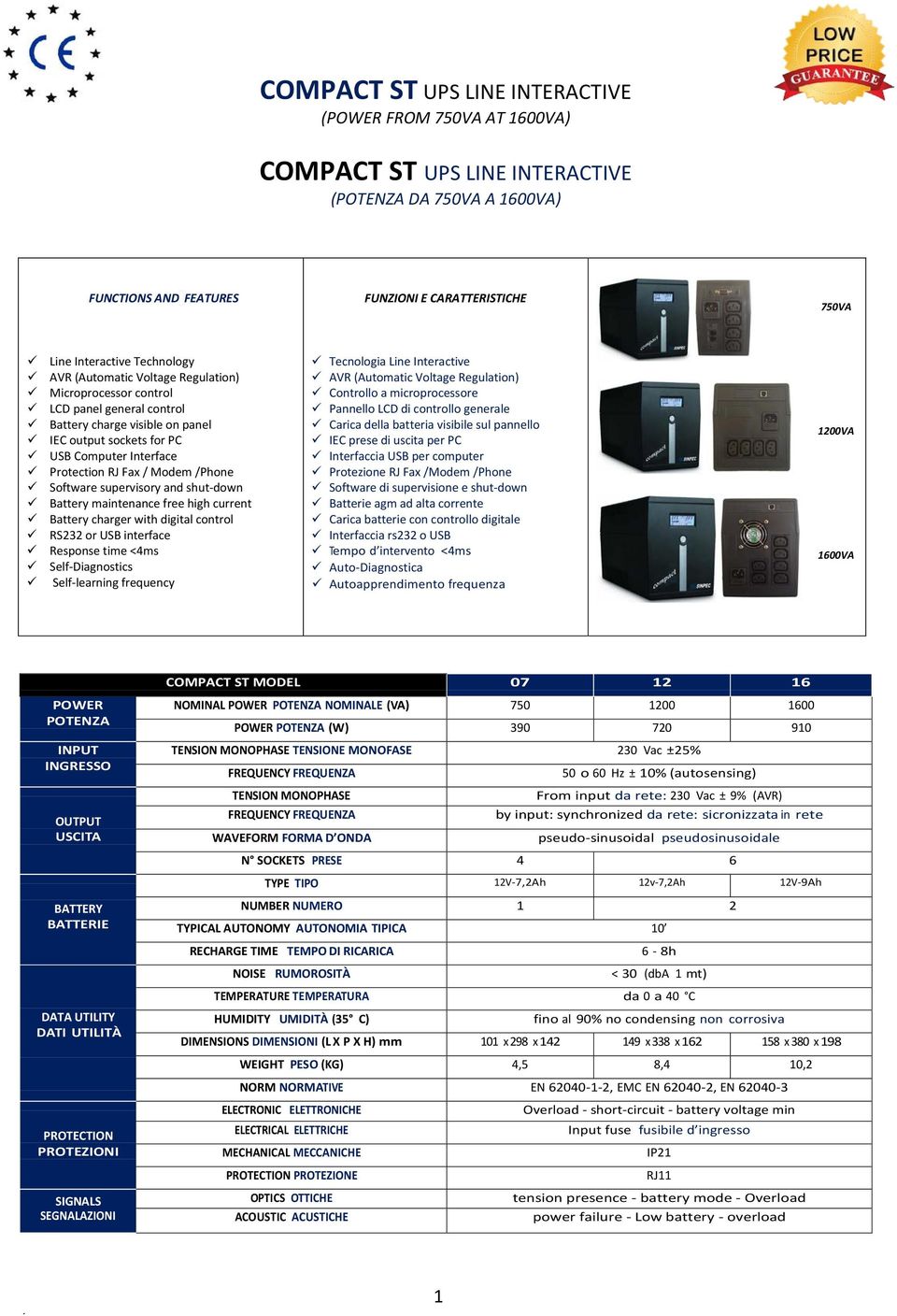 Modem /Phone Software supervisory and shut-down Battery maintenance free high current Battery charger with digital control RS232 or USB interface Response time <4ms Self-Diagnostics Self-learning